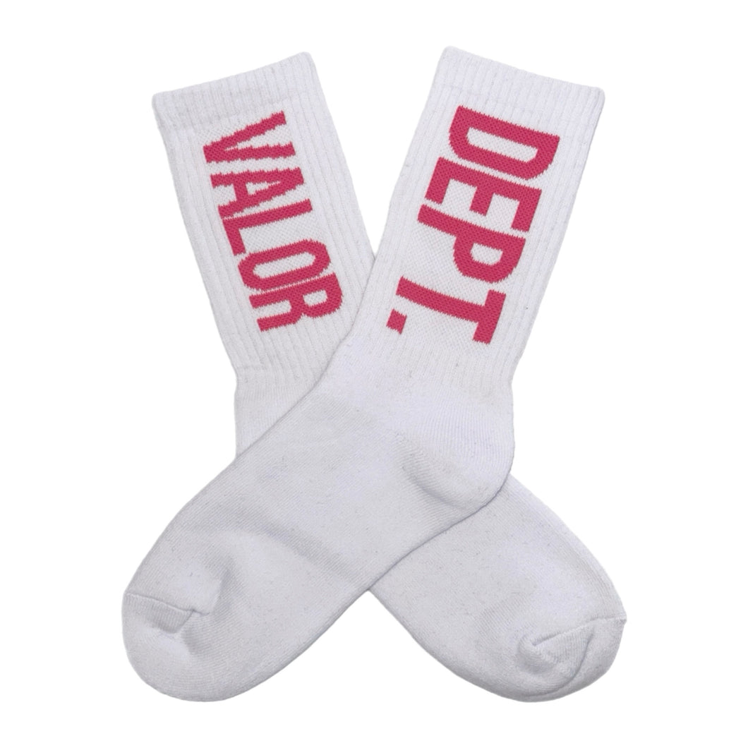 Adult Unisex Training Crew Socks  - White/Bubblegum Pink
